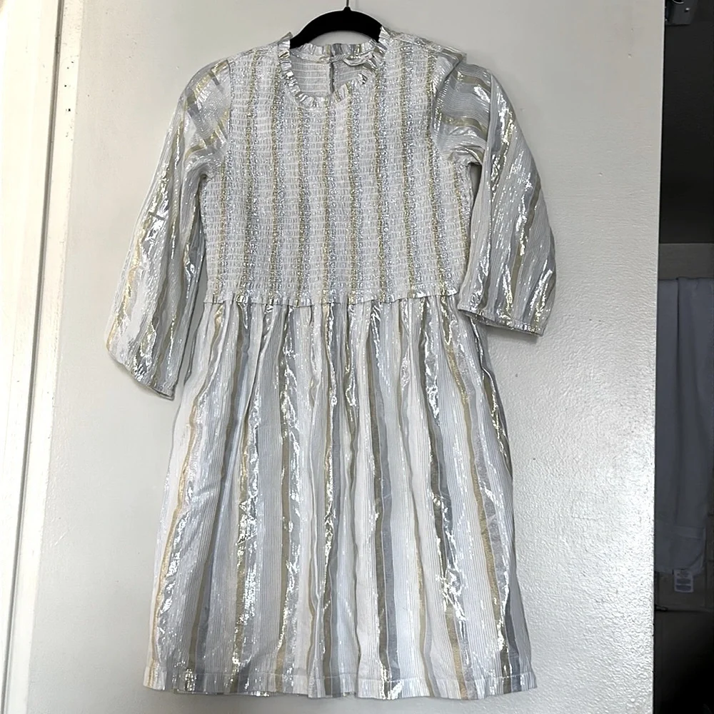 Crewcuts white metallic smocked striped dress